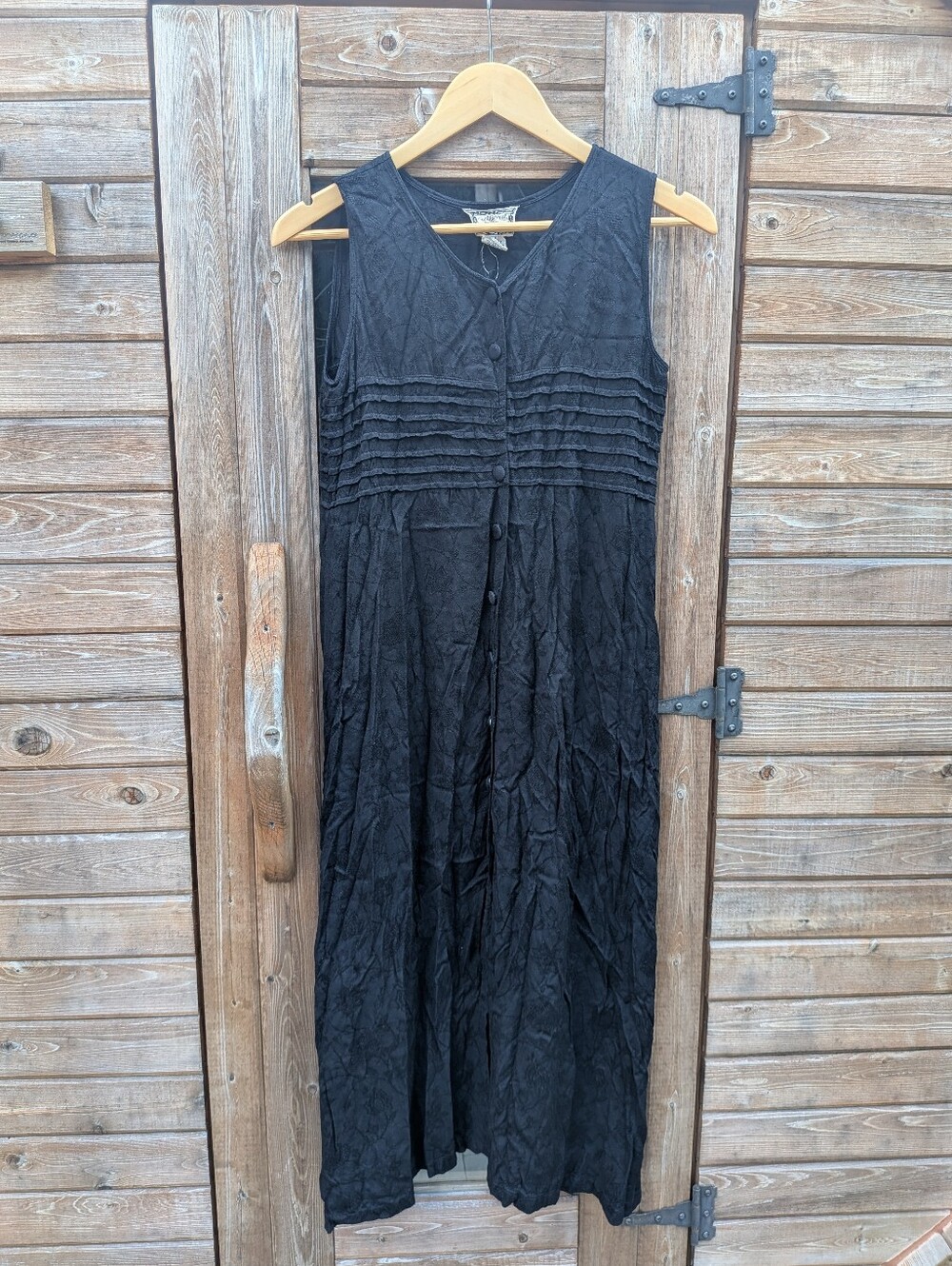 VINTAGE April Cornell Black Sleeveless Button-Front Maxi Dress Whimsygoth